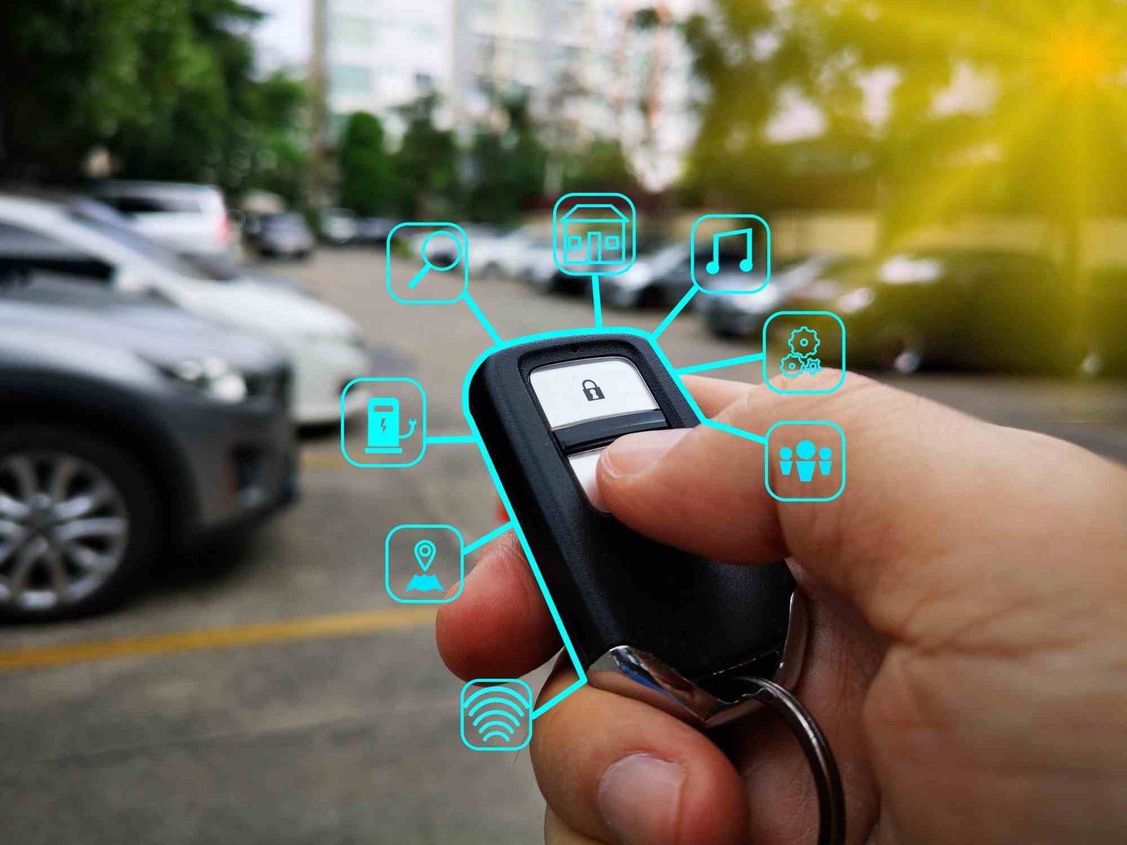 Chave canivete moderna e controle remoto automotivo